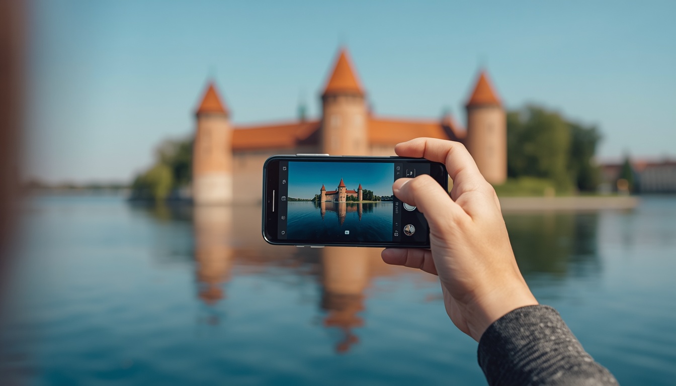 Turista com celular e eSIM explorando natureza na Lituânia — Península de Nérida e dunas do Báltico 2026