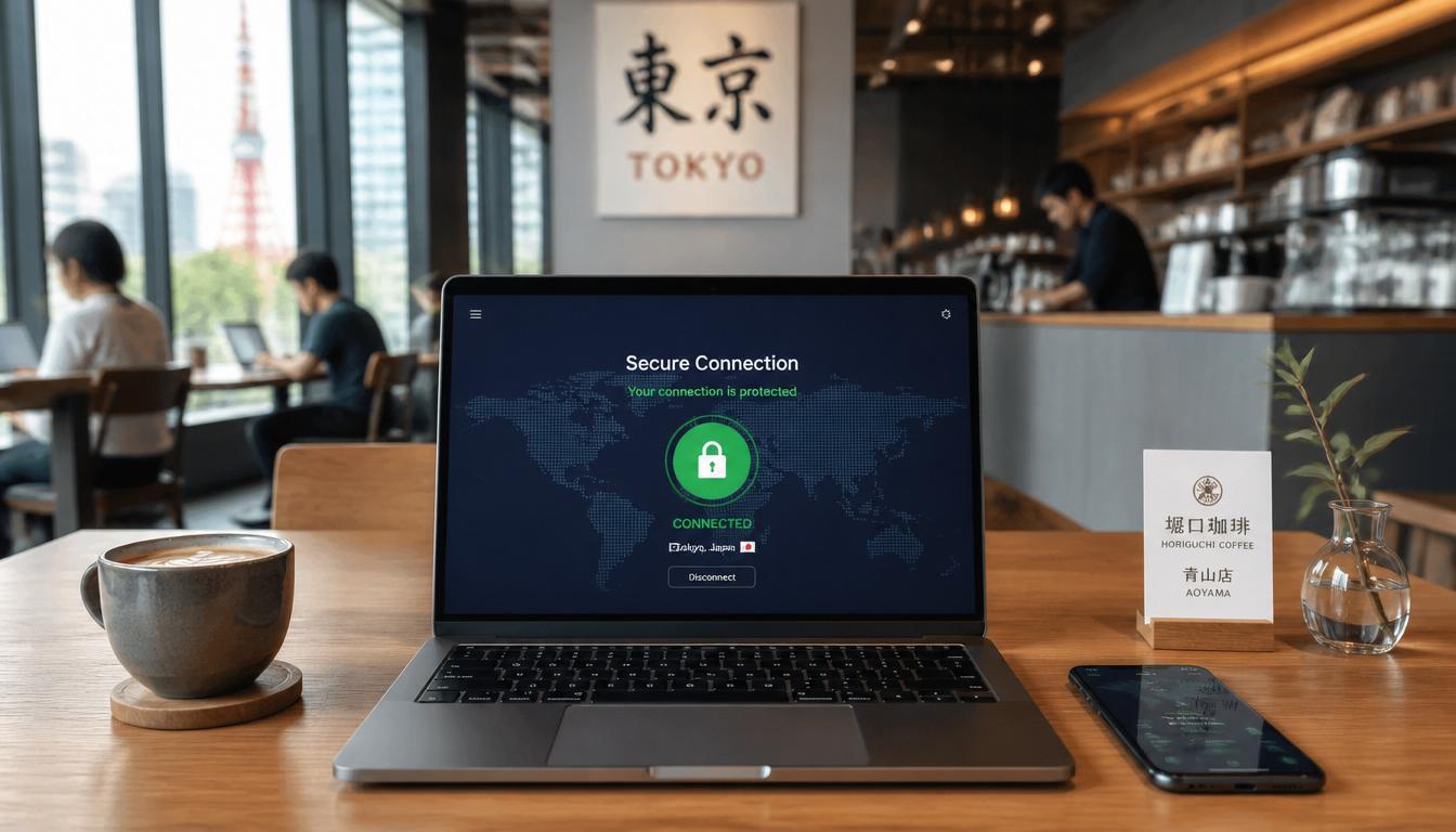 Segurança digital no Japão: eSIM é mais seguro que Wi-Fi público Turista usando celular com eSIM de forma segura no Japão em 2026, evitando Wi-Fi público