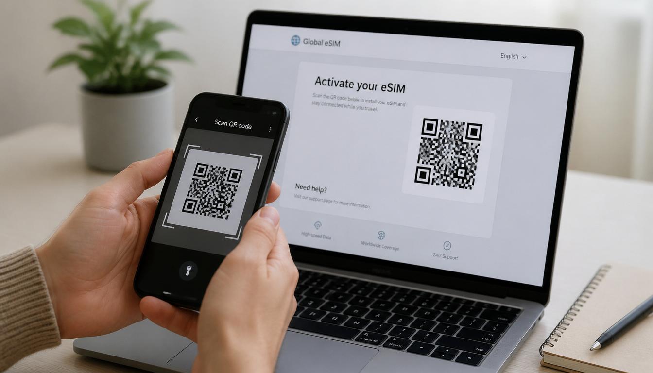 Como ativar eSIM para o Paraguai: passo a passo Pessoa ativando eSIM no celular antes de viajar para o Paraguai em 2026