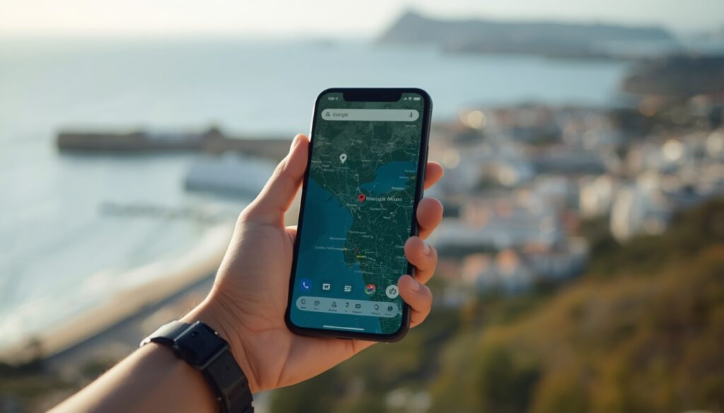 eSIM em Cabo Verde: Qual o Melhor Chip Virtual em 2026? Smartphone moderno exibindo sinal de rede completo com uma paisagem urbana ou natural de Cabo Verde ao fundo.