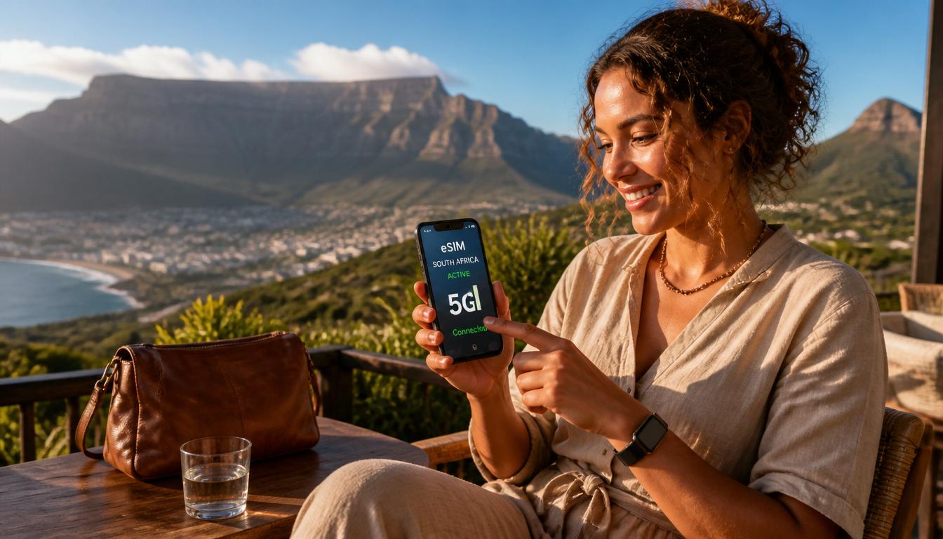 eSIM na África do Sul: internet desde o pouso em Johanesburgo e Cidade do Cabo eSIM na África do Sul: viajante conectado em Cidade do Cabo 2026