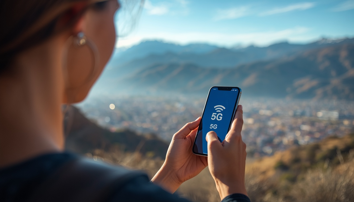 eSIM na Bolívia — Internet em La Paz e no Salar de Uyuni em 2026 eSIM na Bolívia: celular com internet em La Paz com vista das montanhas andinas ao fundo