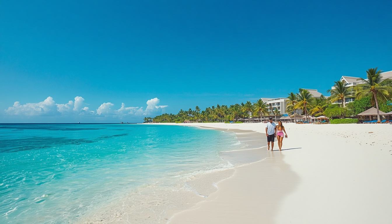 Praia de Punta Cana com águas cristalinas e coqueiros — vale a pena viajar para o Caribe dominicano em 2026
