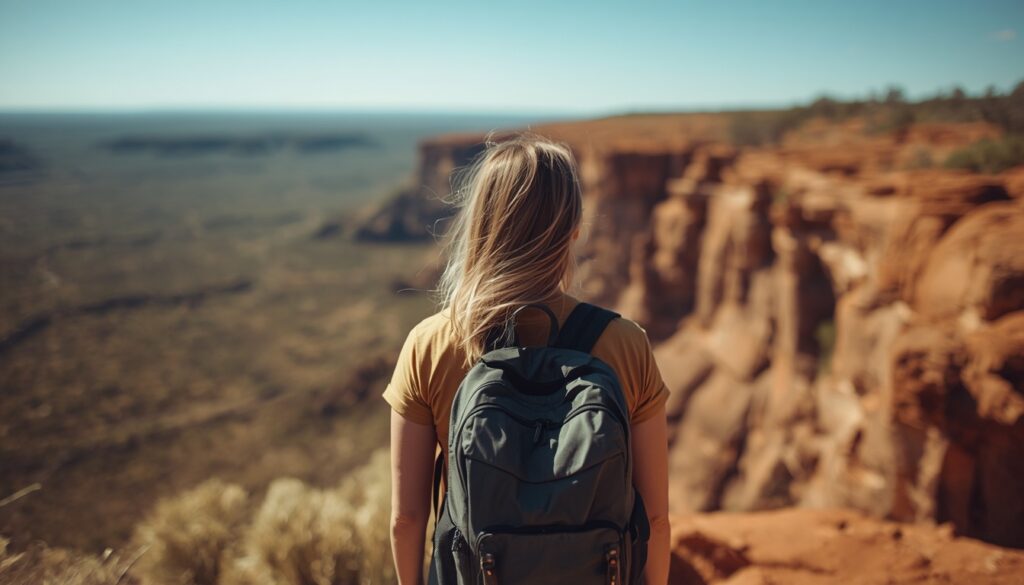 Seguro Viagem para a Austrália: É Obrigatório? Dicas e Preços Turista explorando paisagem natural icônica da Austrália com tranquilidade, representando segurança na viagem.