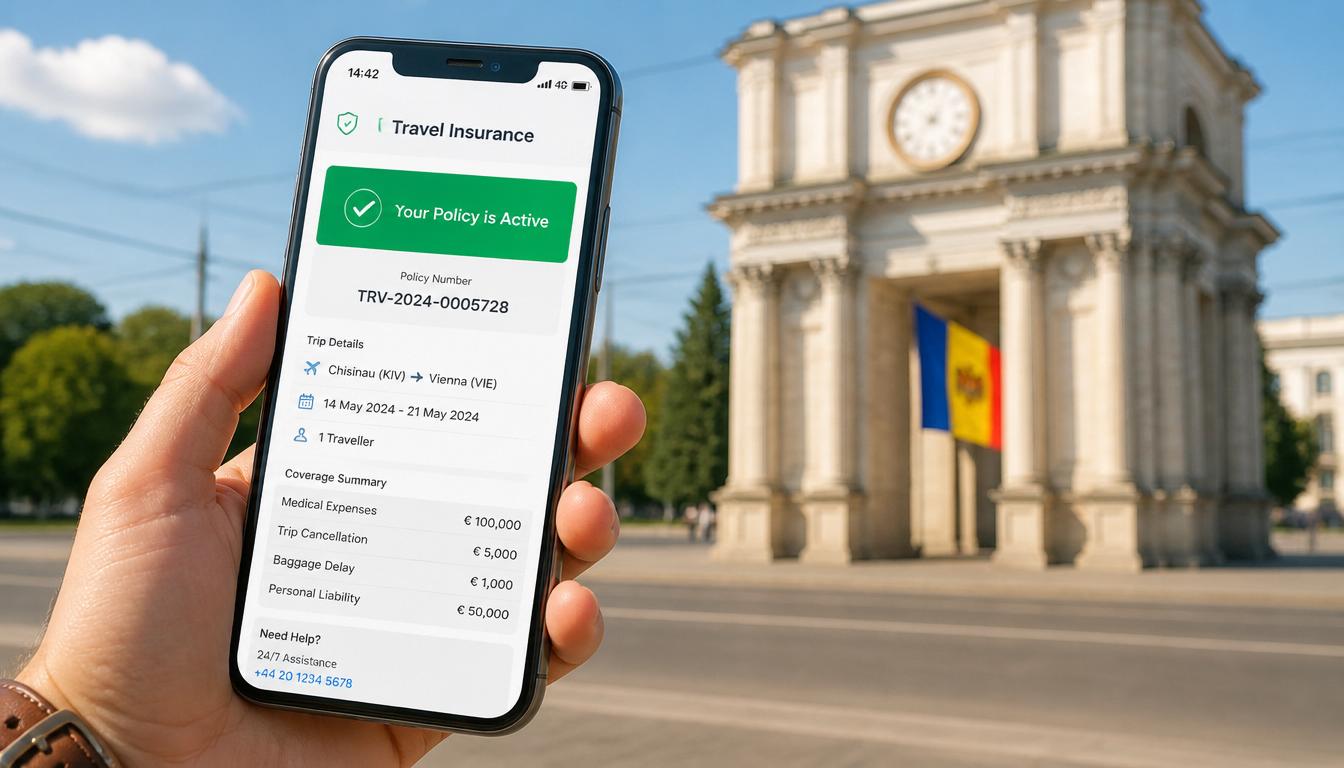 Apólice digital do seguro viagem: tenha sempre no celular ao viajar para a Moldávia Apólice digital de seguro viagem para a Moldávia no celular — viajante brasileiro com documentação em 2026