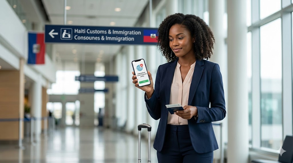 Seguro Viagem para o Haiti: obrigatório, preços e coberturas em 2026 Seguro viagem para o Haiti 2026 — viajante com passaporte e apólice de seguro