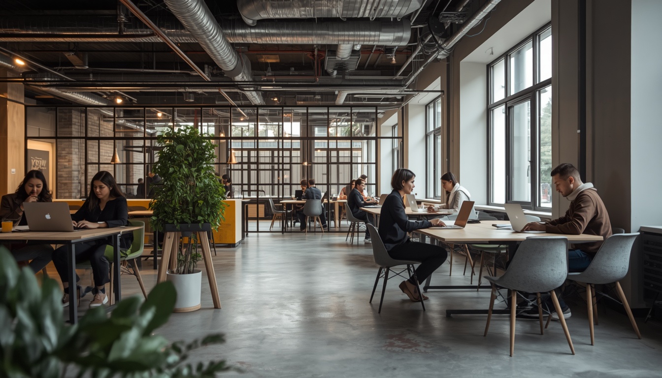 Espaço de coworking moderno em Skopje, Macedônia do Norte, com profissionais trabalhando em 2026