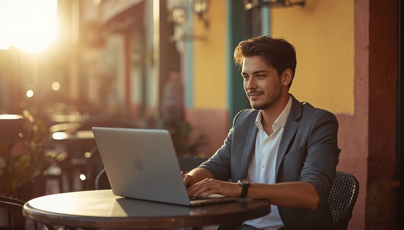Nômade digital trabalhando remotamente no México em 2026 — coworking em Playa del Carmen ou Cidade do México