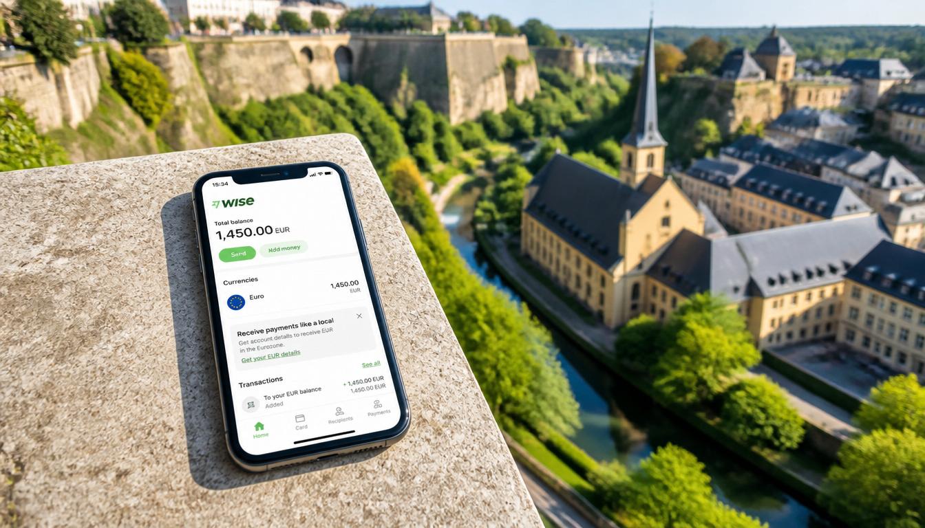 Aplicativo Wise no celular com saldo em euros para usar em Luxemburgo em 2026