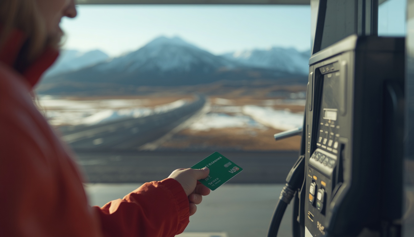 Abastecimento de carro na Islândia com cartão Wise em posto de gasolina na Ring Road em 2026