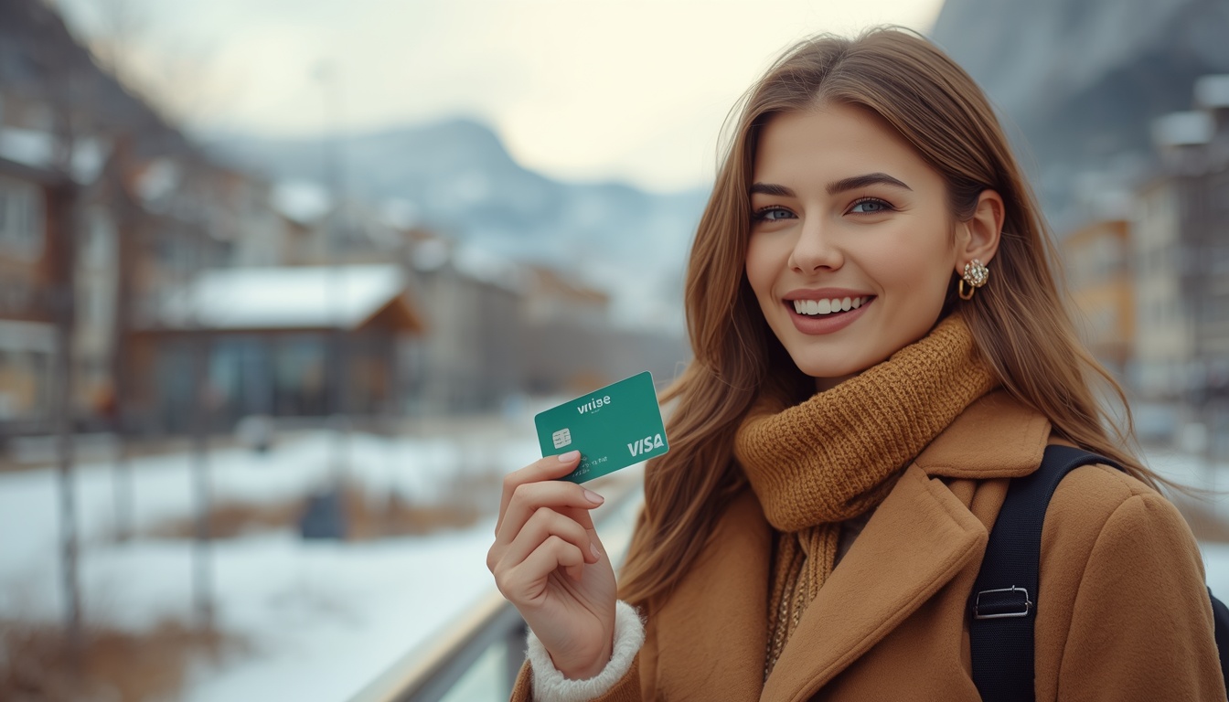 Wise na Noruega 2026 — cartão internacional para viagem à Escandinávia Wise na Noruega: cartão de viagem para a Escandinávia em 2026 com coroa norueguesa e fiordes ao fundo