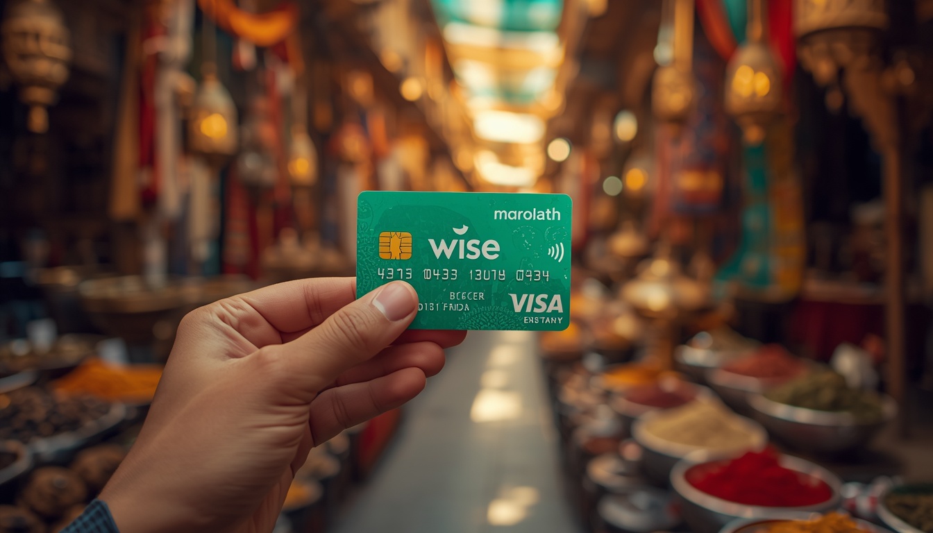 Wise no Marrocos: saques em dirham e pagamentos com cartão Cartão Wise ao lado de dirhams marroquinos em 2026
