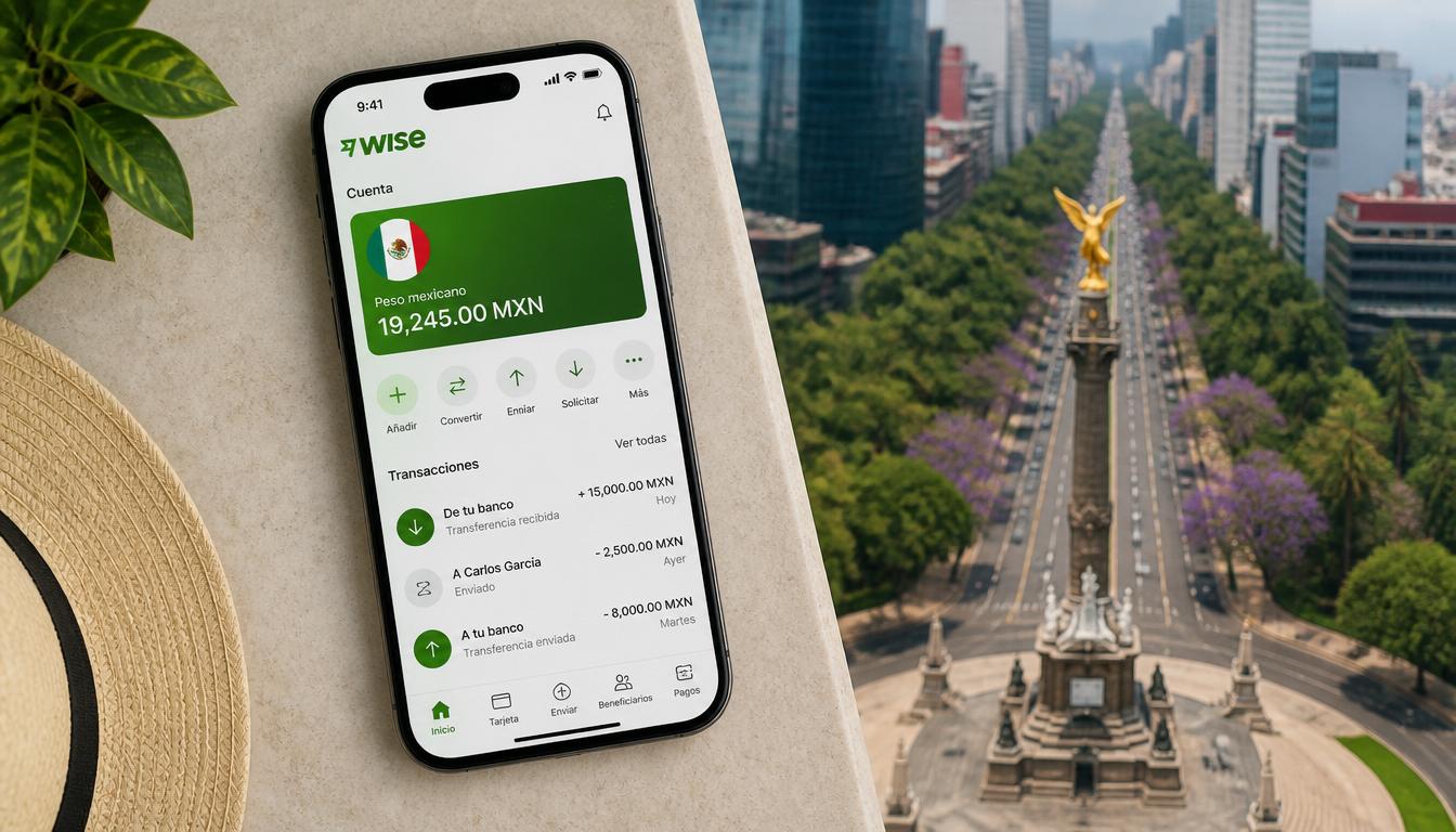 App Wise no celular durante viagem ao México — controle de saldo em peso mexicano em 2026