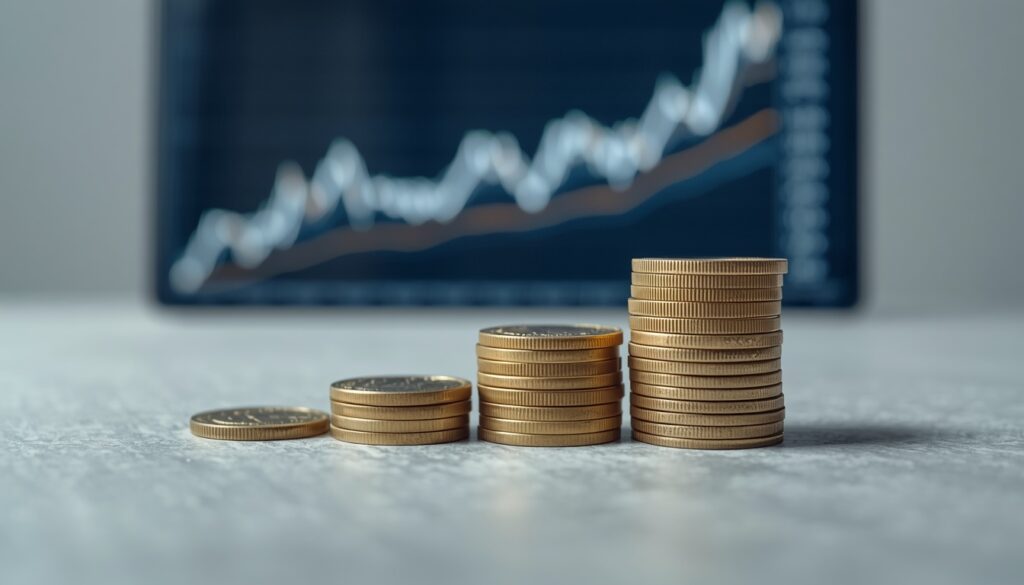 Salário Mínimo no Chile em Reais em 2026: Valor Atualizado e Poder de Compra Moedas de peso chileno sobre um fundo desfocado com gráfico de crescimento financeiro.