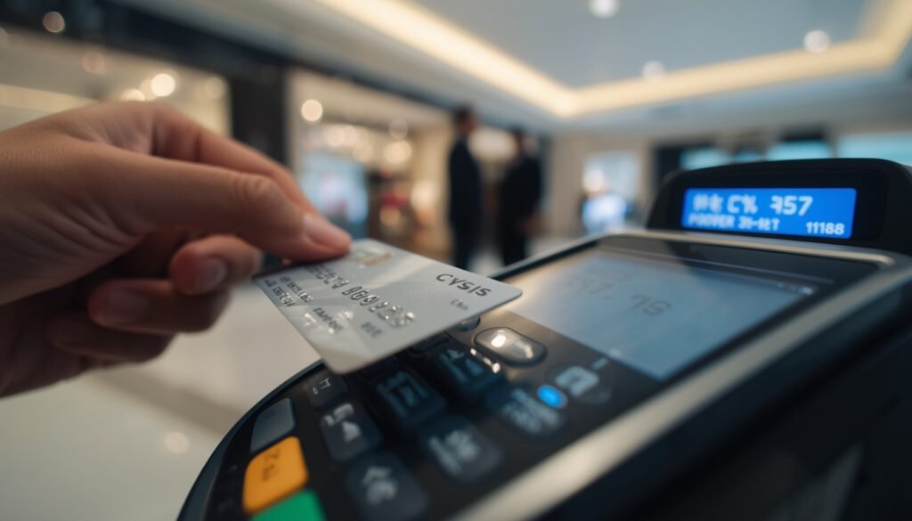 Cartão Wise na China em 2026: Como Usar no Alipay e WeChat Pagamento com cartão Wise em loja moderna em Xangai com movimento urbano ao fundo.