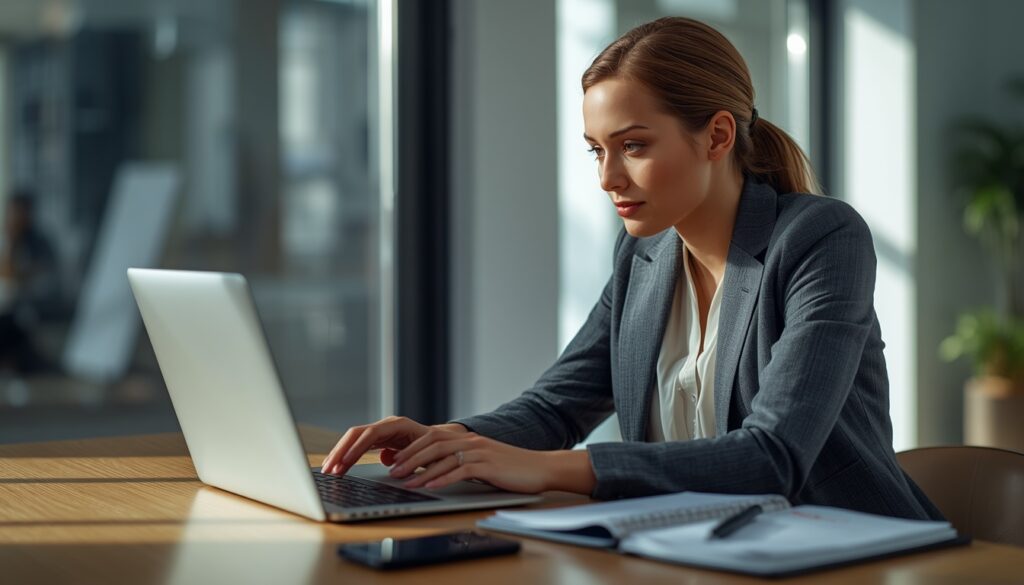 Como Conseguir Emprego em Liechtenstein em 2026: Guia de Vistos e Vagas Um profissional analisando vagas de emprego e oportunidades de carreira em Liechtenstein em um notebook em um escritório moderno.