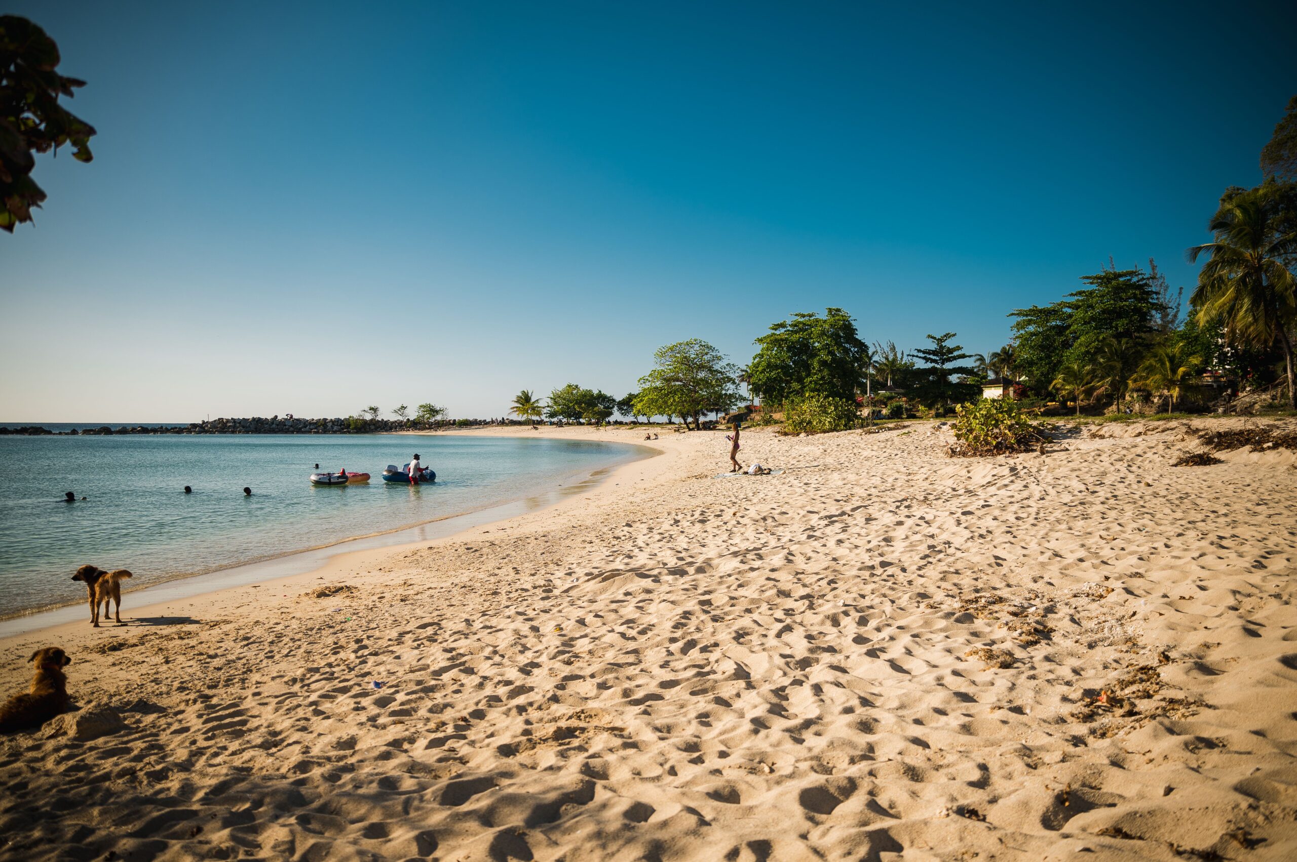 Viajar para a Jamaica em 2026 — praia e mar do Caribe Praia caribenha na Jamaica com águas azul-turquesa e coqueiros